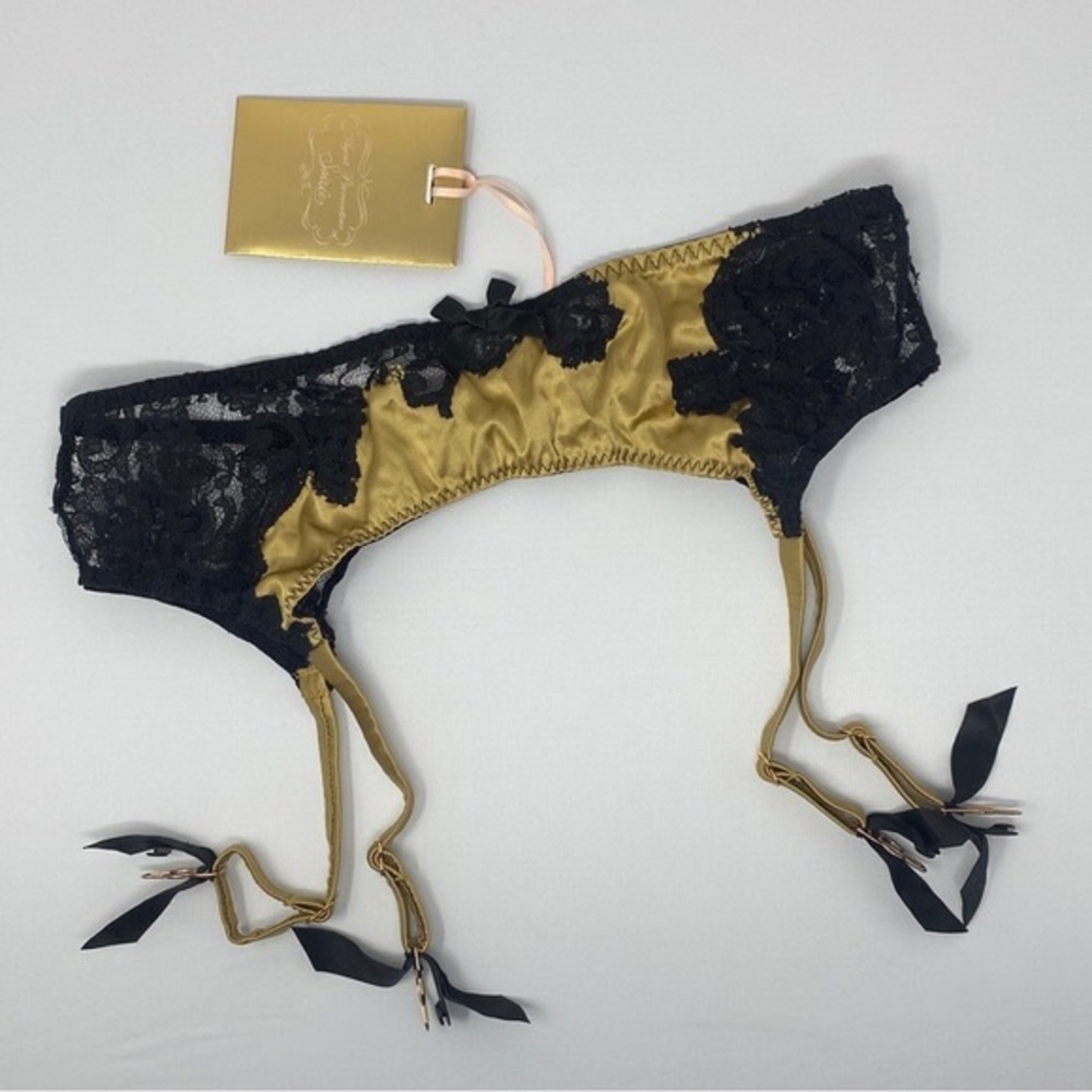 Agent Provocateur Nayeli SOIREE Gold Black Silk Suspender AP4 Large NWT $385